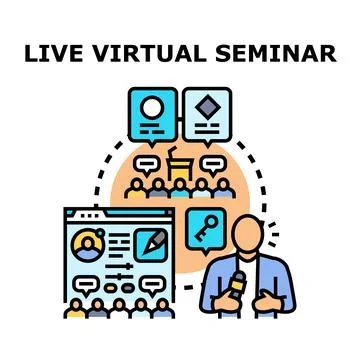 Speaker interacting with online audience in virtual event 스톡 일러스트