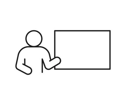 Speaker leads lesson training at blackboard. Teacher, orator speech informa.. Stock Illustration