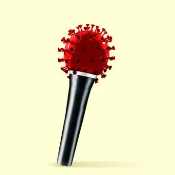 Speaker made of models of COVID-19 coronavirus, concept of pandemic spreading Stock Illustration