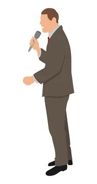 Speaker making public presentation speech with microphone. View side. Color v Stock Illustration