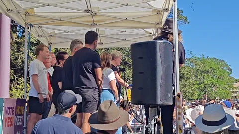 SPEAKER AT MASSIVE RALLY SUPPORTING VOICE FOR INDIGENOUS AUSTRALIANS 4K Stock Footage 250443291