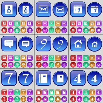 Speaker, Message, Plus one, Chat bubble, Nine, House, Seven, Notebook, Four. A l Stock Illustration