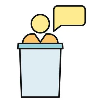 Speaker at podium communicating with speech bubble Stock Illustration