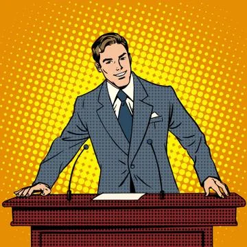 Speaker at the podium. Lecture presentation Stock Illustration