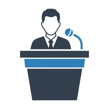 Speaker at podium with microphone icon speech presentation Stock Illustration