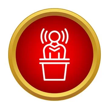 Speaker at podium transmitting sound waves icon Stock Illustration