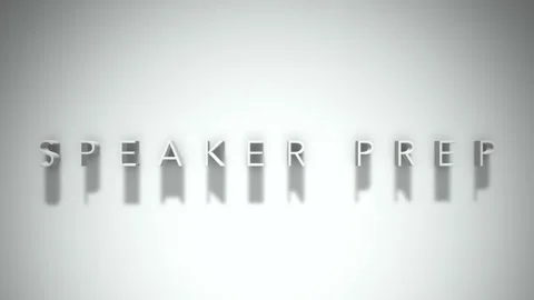Speaker prep 3D title animation white text on a white background Stockbeeldmateriaal 299373887