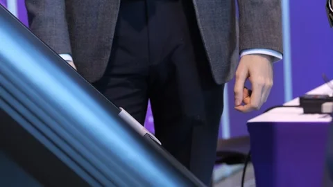Speaker prepares to present at event Stock-Footage 345405129