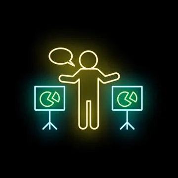 Speaker presenting data charts with neon glowing outline Illustrazione stock