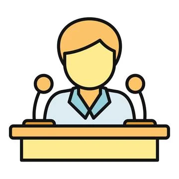 Speaker presenting at podium with microphones icon Stock Illustration