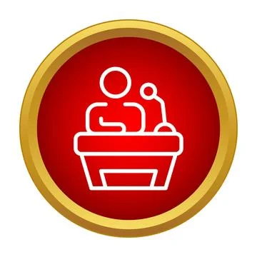 Speaker presenting speech at podium with microphone icon Stock Illustration