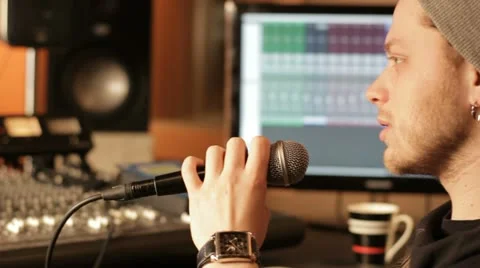 Speaker in radio studio - tracking shot, close up Stock Footage 21699984