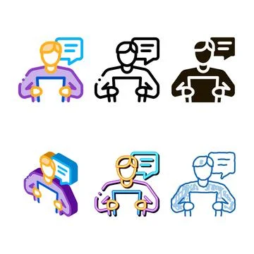 Speaker reading from diversity paper list icon vector outline Stock Illustration