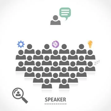 Speaker reads a lecture to an audience Stock Illustration