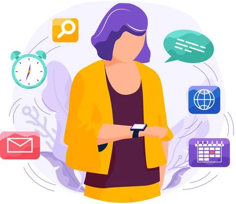 Speaker recognition, vote controlled smart speaker. Woman voice activated Ilustração Stock