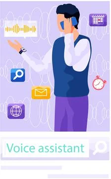 Speaker recognition, vote controlled smart speaker. Woman voice activated Stock Illustration