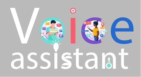 Speaker recognition, vote controlled smart speaker. Woman voice activated Stock Illustration