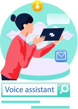 Speaker recognition, vote controlled smart speaker. Woman voice activated Stock Illustration