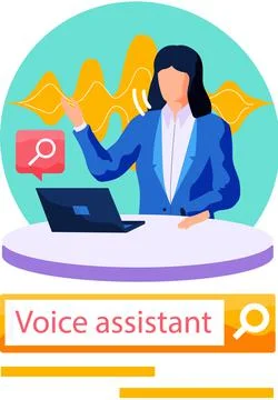 Speaker recognition, vote controlled smart speaker. Woman voice activated Stock Illustration