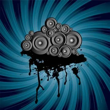 Speaker stack swirl Stack of speakers on top of an ink splat or blood drib... Stockfoto's
