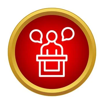 Speaker talking behind podium with speech bubbles icon イラスト素材