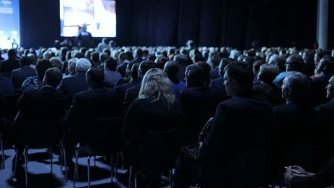 The speaker tells the speech at conference. Business People Seminar Conference Stock Footage