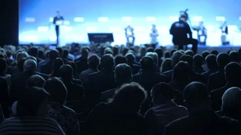 The speaker tells the speech at conference. Business People Seminar Conference Stock Footage