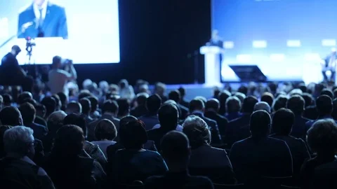 The speaker tells the speech at conference. Business People Seminar Conference Stock Footage