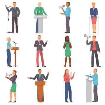 Speaker vector people characters speaking at business event or on conference Stock Illustration