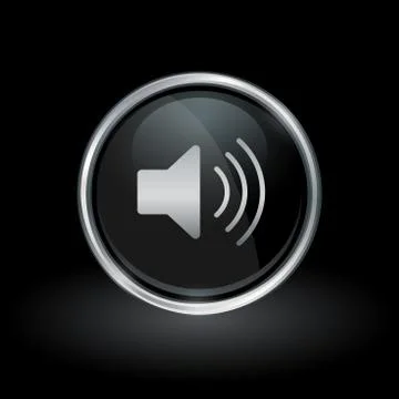 Speaker volume icon inside round silver and black emblem Stock Illustration