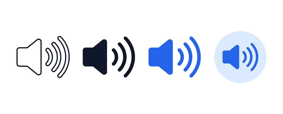 Speaker volume icon set featuring four distinct minimalist graphic variatio.. イラスト素材