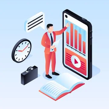 Speaker webinar concept background, isometric style Illustrazione stock