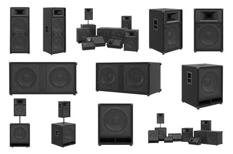 Speakers audio loud system set Stock Illustration
