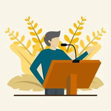 Speakers make speeches on stage Stock Illustration