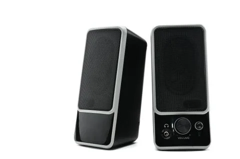Speakers system on isolated background.Multimedia sound system Stock Photos