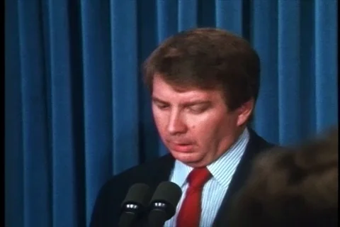 Speakes remark to press after the attempted assassination on Pres. Ronald - 1981 Stock Footage 89663638