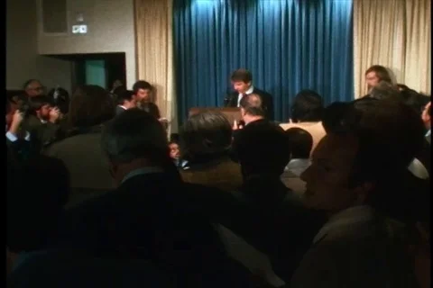 Speakes remarks to press after the attempted assassination on Pres. Ronald - Stock Footage 89663565