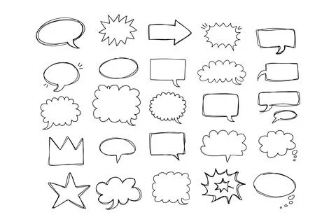 Speaking hand drawn doodle bubbles set. Talk clouds sketch frames. Speech Stock Illustration