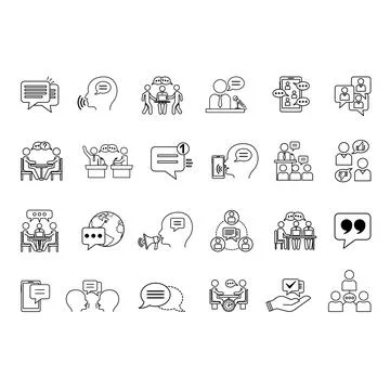 Speaking Icon Set. Vector Illustrations Communication, Comments, Consultati.. Stock Illustration
