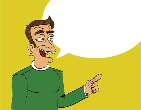 Speaking man with empty text bubble shows on something - illustration Stock Illustration