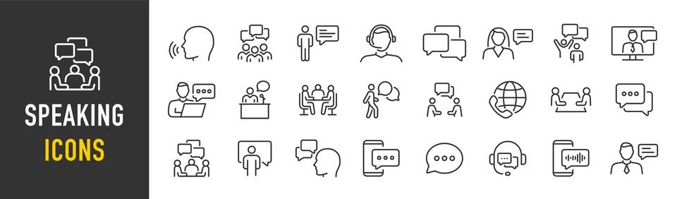 Speaking web icon in line style. Chat, speech bubble, talking, point, chat,.. Stock Illustration