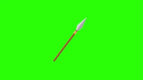 Spear animated stabbing and throwing medieval tribal weapon in 4k green scr.. Stock Footage 342540104