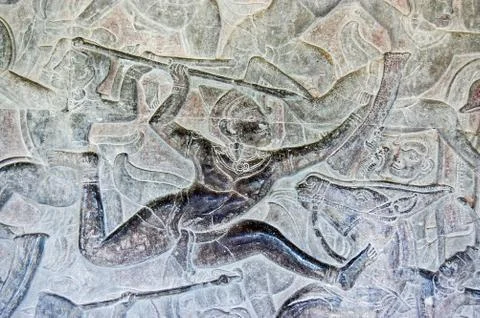 Spear thrower bas relief Stock Photos