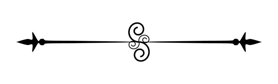Spear tip line divider with central scroll, Elegant black calligraphic page b イラスト素材