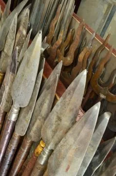 Spear in weapon room Stock Photos