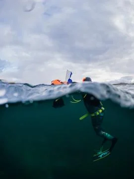 Spearfisher at surface Fotos Stock