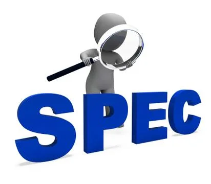 Spec character shows specifications details particulars or design Stock Illustration