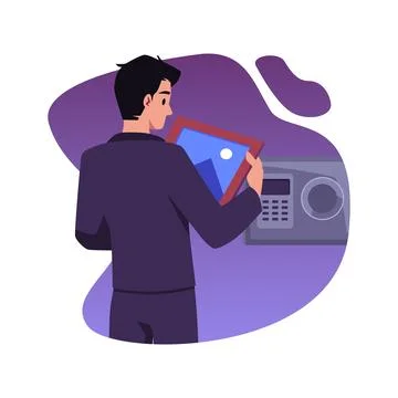 Special agent breaks open a safe with secret documents, flat vector isolated. イラスト素材