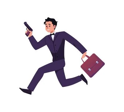 Special agent or spy escaping persecution, flat vector illustration isolated. Stock Illustration