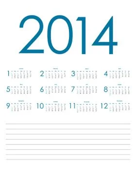 Special blue calendar for 2014, vector eps10 illustration Stock Illustration